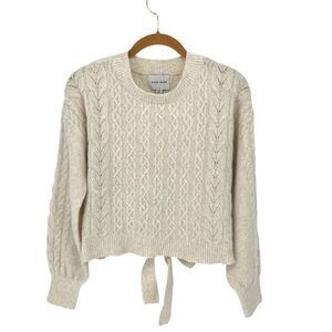 Pink Rose Womens Pointelle Cable‎ Knit Crew Neck Pullover Sweater Cream XS